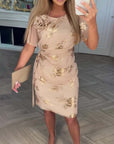 Dorevina - Elegant kjole til kvinder med blomsterprint, korte ærmer og taljeret pasform