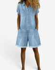 Rovellea - Kort denimjumpsuit til kvinder med knapper, casual sommer