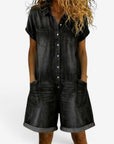Rovellea - Kort denimjumpsuit til kvinder med knapper, casual sommer