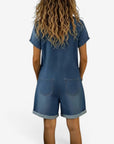 Rovellea - Kort denimjumpsuit til kvinder med knapper, casual sommer