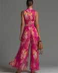 Zakira | Plisseret halterneck-jumpsuit med vide ben