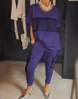 Caroline - Todelt sæt med kortærmet patchwork-T-shirt & bukser