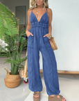 Anja - Denim-jumpsuit med dyb V-hals til kvinder