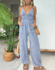 Anja - Denim-jumpsuit med dyb V-hals til kvinder