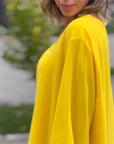 Quorina - Chiffonbluse til kvinder med V-hals og lynlås, 3/4-ærmer, flydende elegant stil