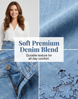 Helynora - Lang denimnederdel til kvinder med blomstret blondekant