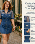 Galena - Kort skjortekjole i denim til kvinder med gennemsigtig blonde