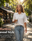 Orelina - Polo til damer med struktur og knappekrave, casual fit