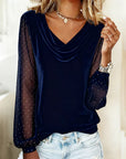 Lunavessia - Elegant bluse med draperet krave og transparente ærmer
