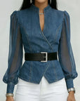Quinellea - Elegant denimbluse med struktur