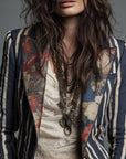 Avenorix - Stribet boheme-blazer til damer med vintage blomsterprint