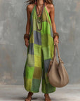 Izzorae - Rummelig patchwork-jumpsuit til damer i bomuld og hør til sommer og strand