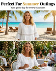 Evarielle - Damebluse med blonder og peplum med flæseærmer