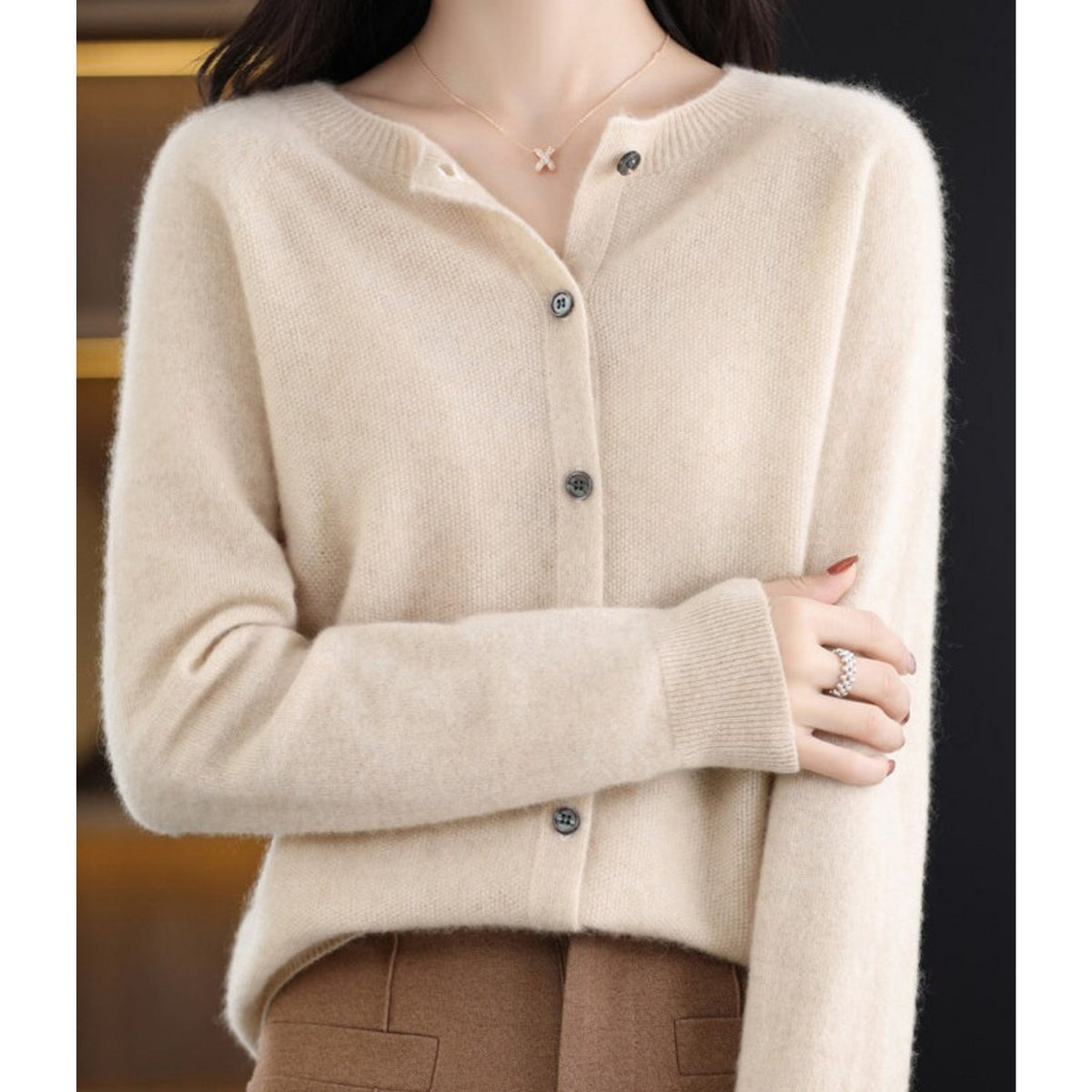 Elyse - Cardigan til kvinder i 100% ren merinould med rund hals, kashmirsweater