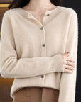 Elyse - Cardigan til kvinder i 100% ren merinould med rund hals, kashmirsweater