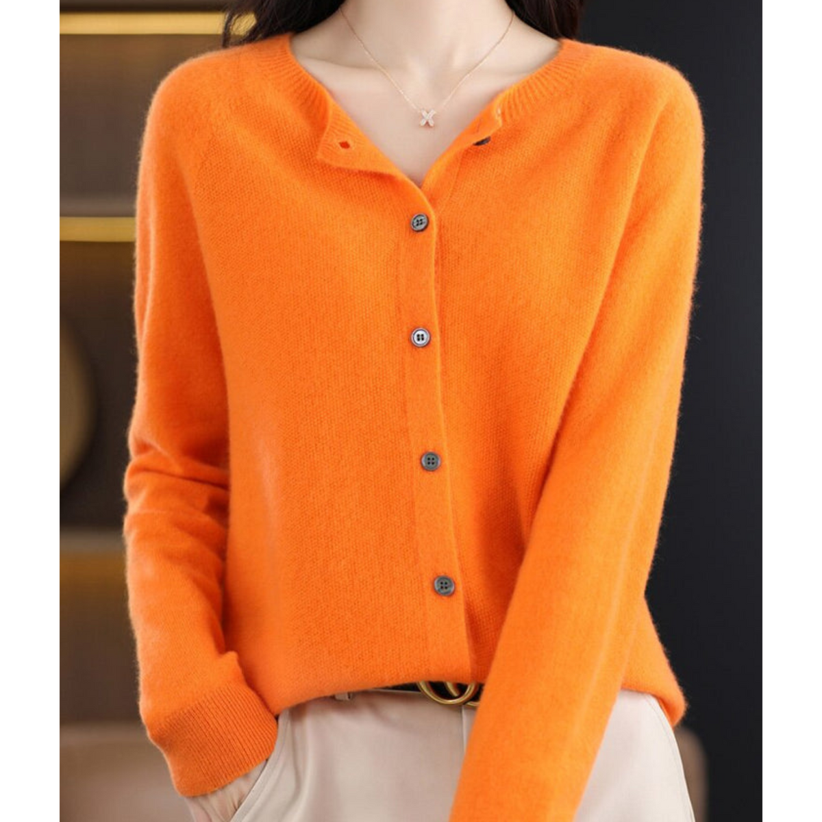 Elyse - Cardigan til kvinder i 100% ren merinould med rund hals, kashmirsweater