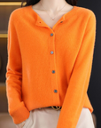 Elyse - Cardigan til kvinder i 100% ren merinould med rund hals, kashmirsweater