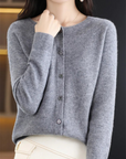 Elyse - Cardigan til kvinder i 100% ren merinould med rund hals, kashmirsweater