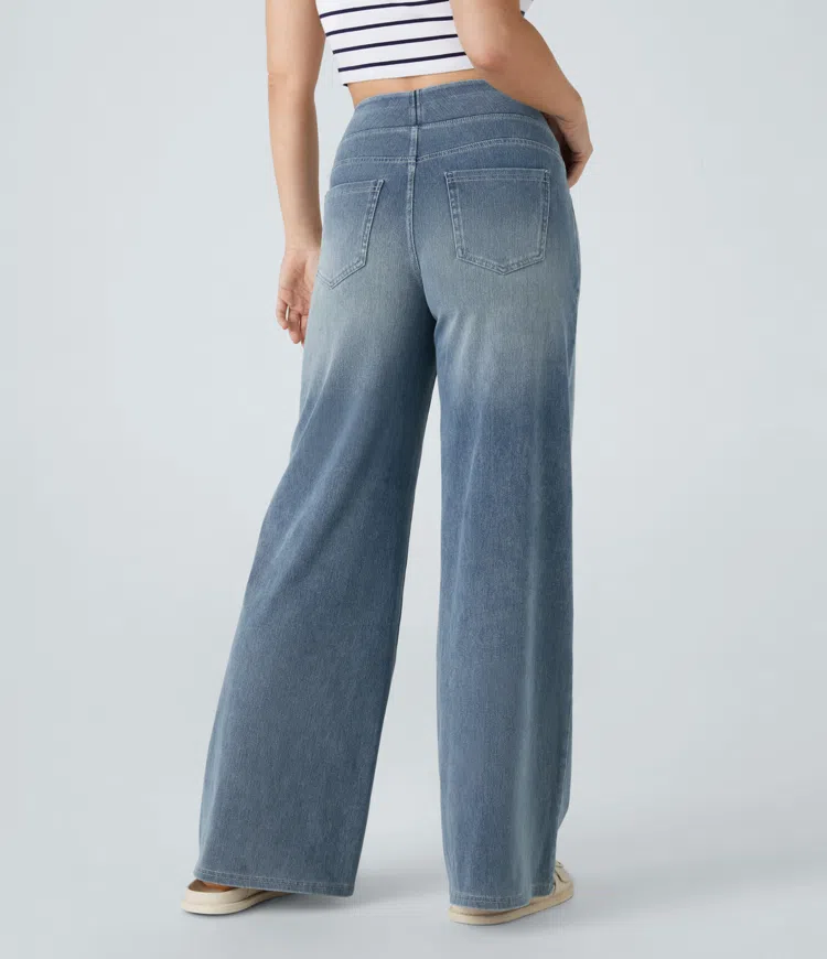 Ruvessa - Jeans til kvinder med høj talje og vide ben, meget strækbare, moderne snit
