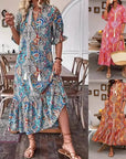 Esther - Elegant boho-kjole med V-hals og blomsterprint til damer