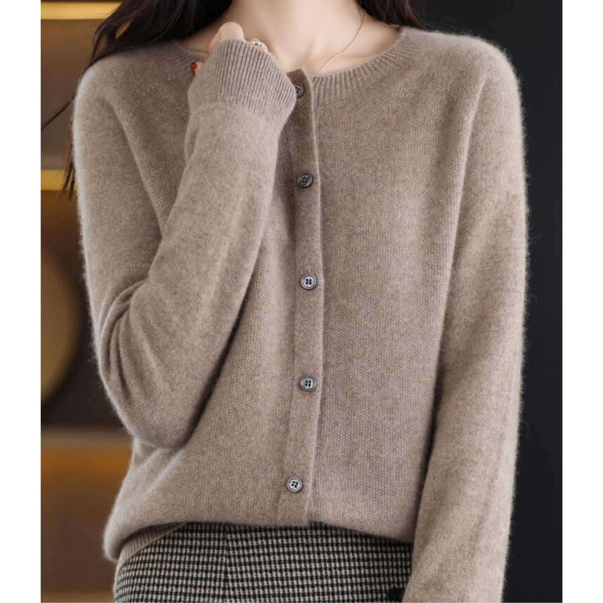 Elyse - Cardigan til kvinder i 100% ren merinould med rund hals, kashmirsweater