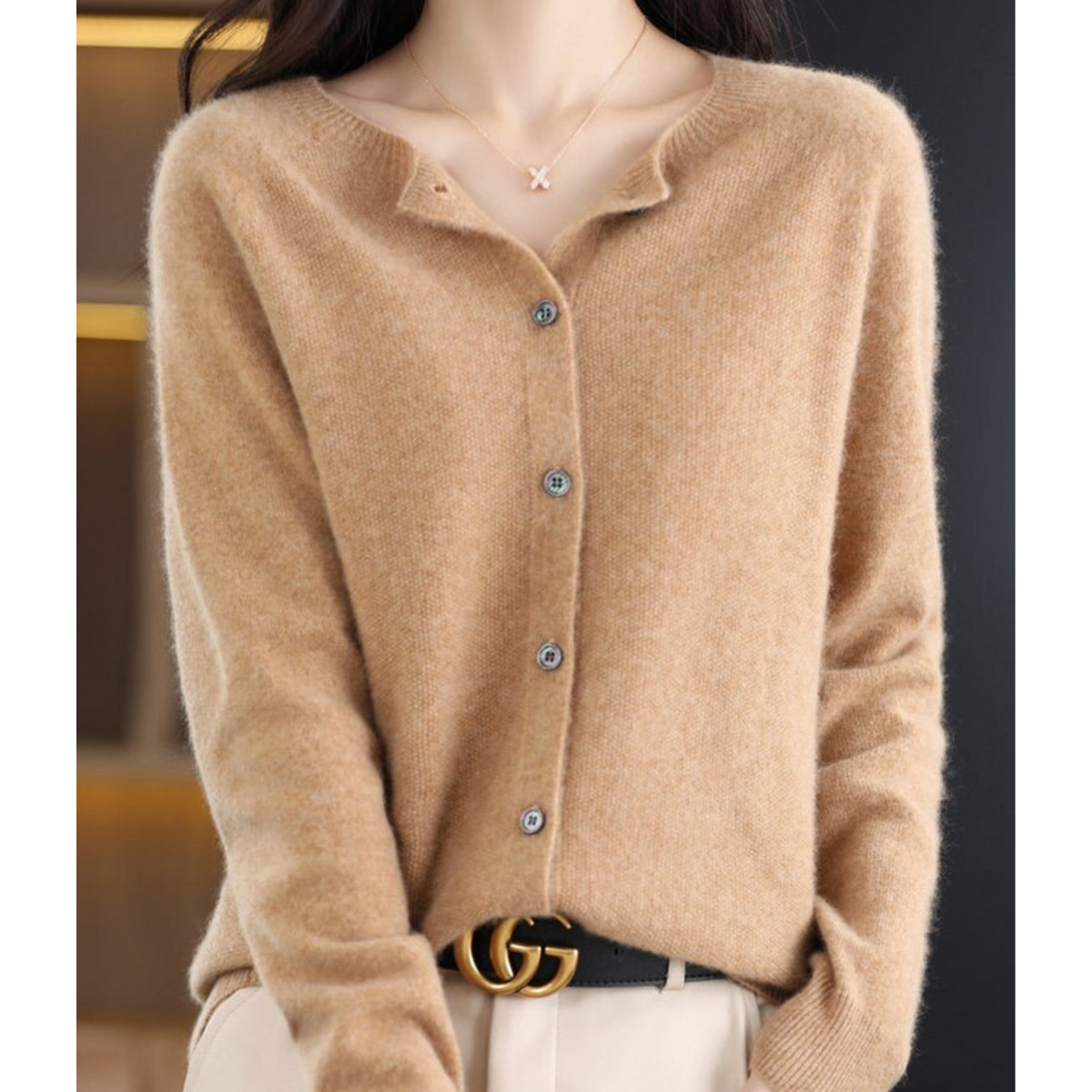 Elyse - Cardigan til kvinder i 100% ren merinould med rund hals, kashmirsweater
