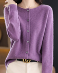 Elyse - Cardigan til kvinder i 100% ren merinould med rund hals, kashmirsweater