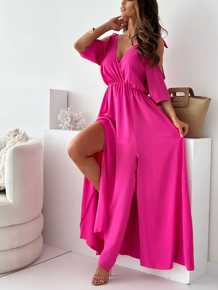 Havessira - Elegant maxikjole med off-shoulder og V-hals