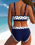 Liesbeth - Elegant højtaljet polkaprikket bikini i patchworkdesign