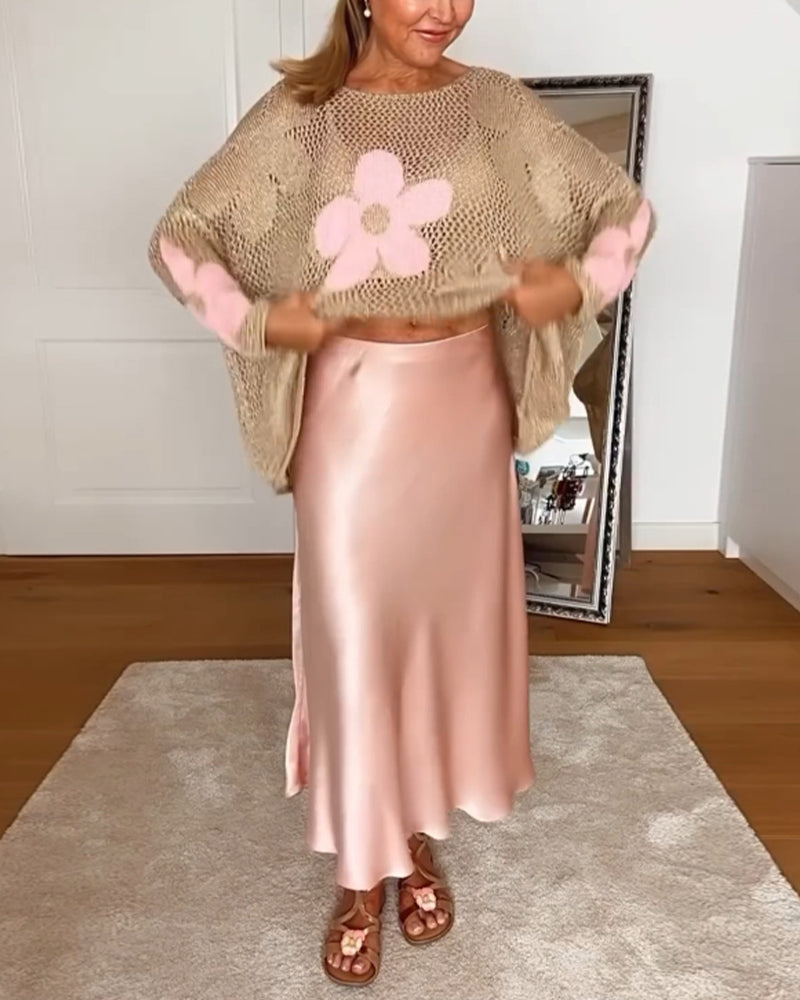 Sasha - Strikket sweater med blomstermønster