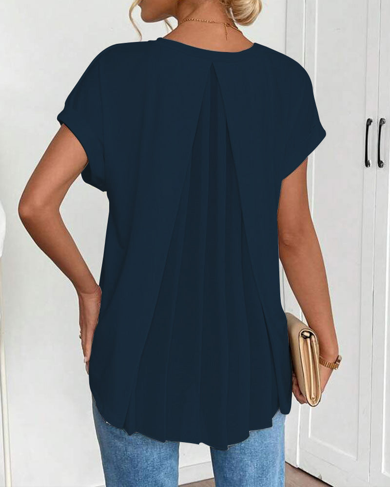 Estella - Ensfarvet T-shirt med korte ærmer og patchwork