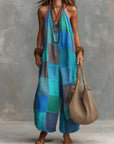 Izzorae - Rummelig patchwork-jumpsuit til damer i bomuld og hør til sommer og strand