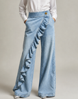 Izzavelle - Vide denimbukser til kvinder med asymmetrisk flæse i elegant culotte-stil