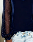 Lunavessia - Elegant bluse med draperet krave og transparente ærmer