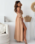 Havessira - Elegant maxikjole med off-shoulder og V-hals