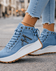 Jasmyra - Plateausneakers til damer i blå denim i moderne chunky stil