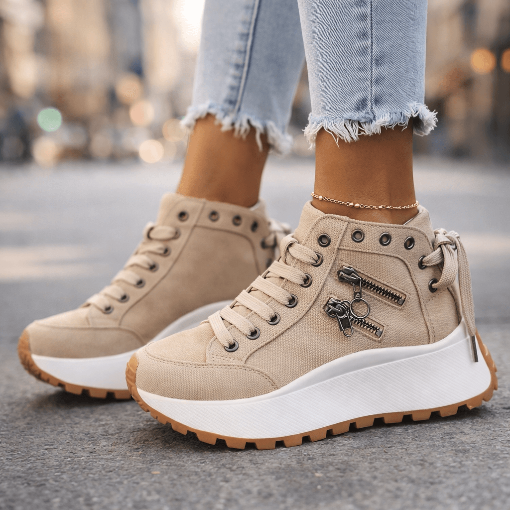Jasmyra - Plateausneakers til damer i blå denim i moderne chunky stil
