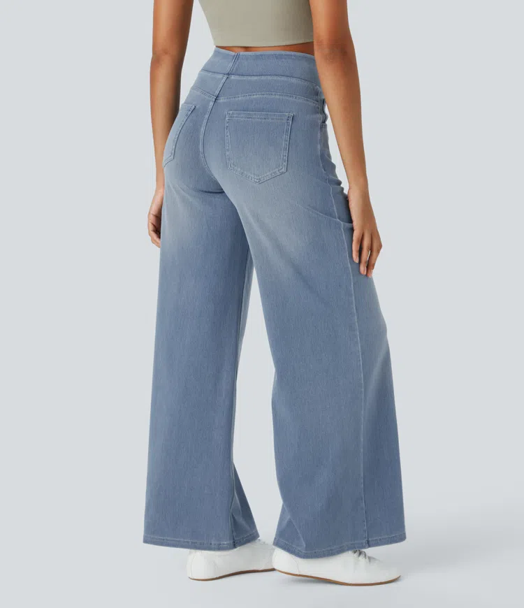 Ruvessa - Jeans til kvinder med høj talje og vide ben, meget strækbare, moderne snit