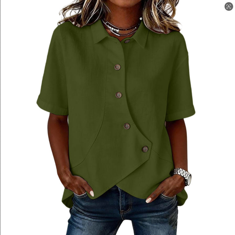 Aurelyth - Asymmetrisk damebluse med knapper og elegant struktureret krave