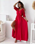Havessira - Elegant maxikjole med off-shoulder og V-hals
