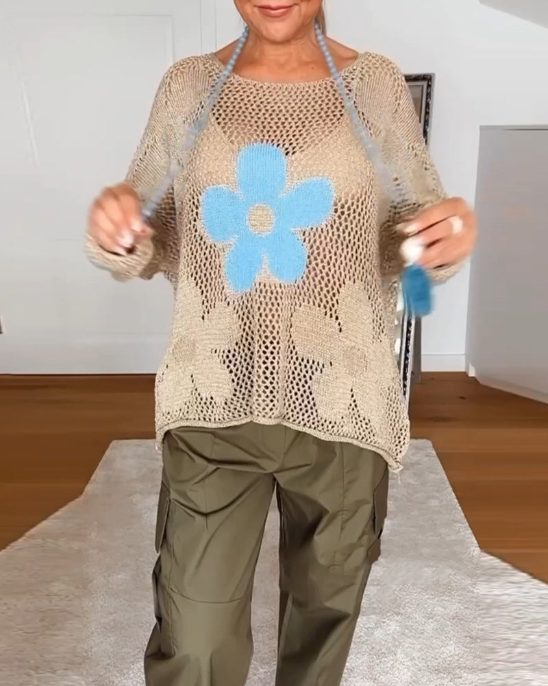 Sasha - Strikket sweater med blomstermønster