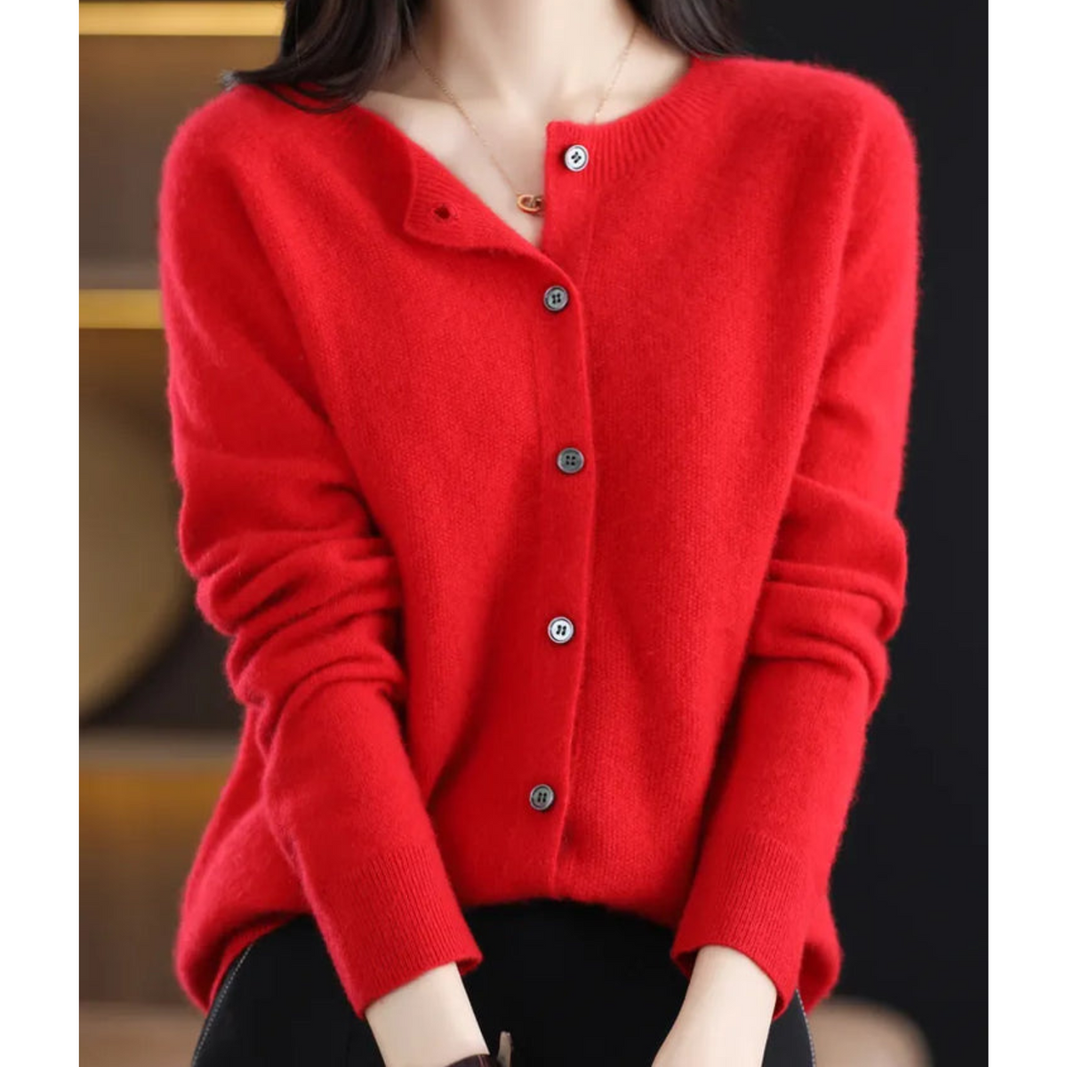 Elyse - Cardigan til kvinder i 100% ren merinould med rund hals, kashmirsweater