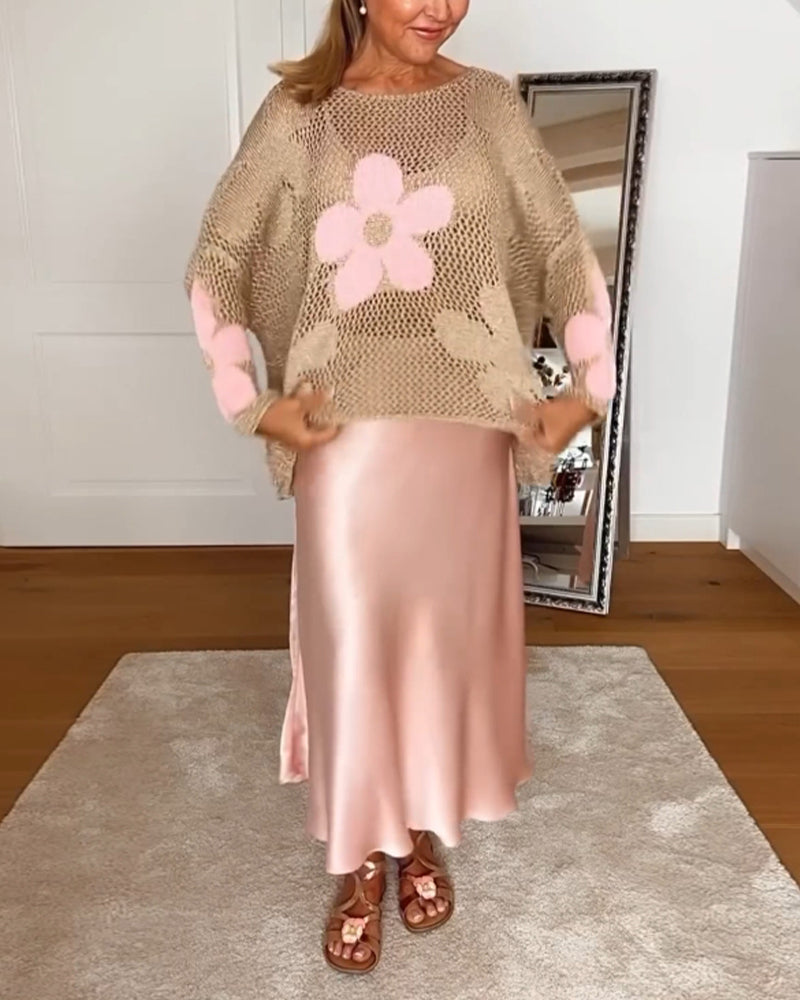 Sasha - Strikket sweater med blomstermønster