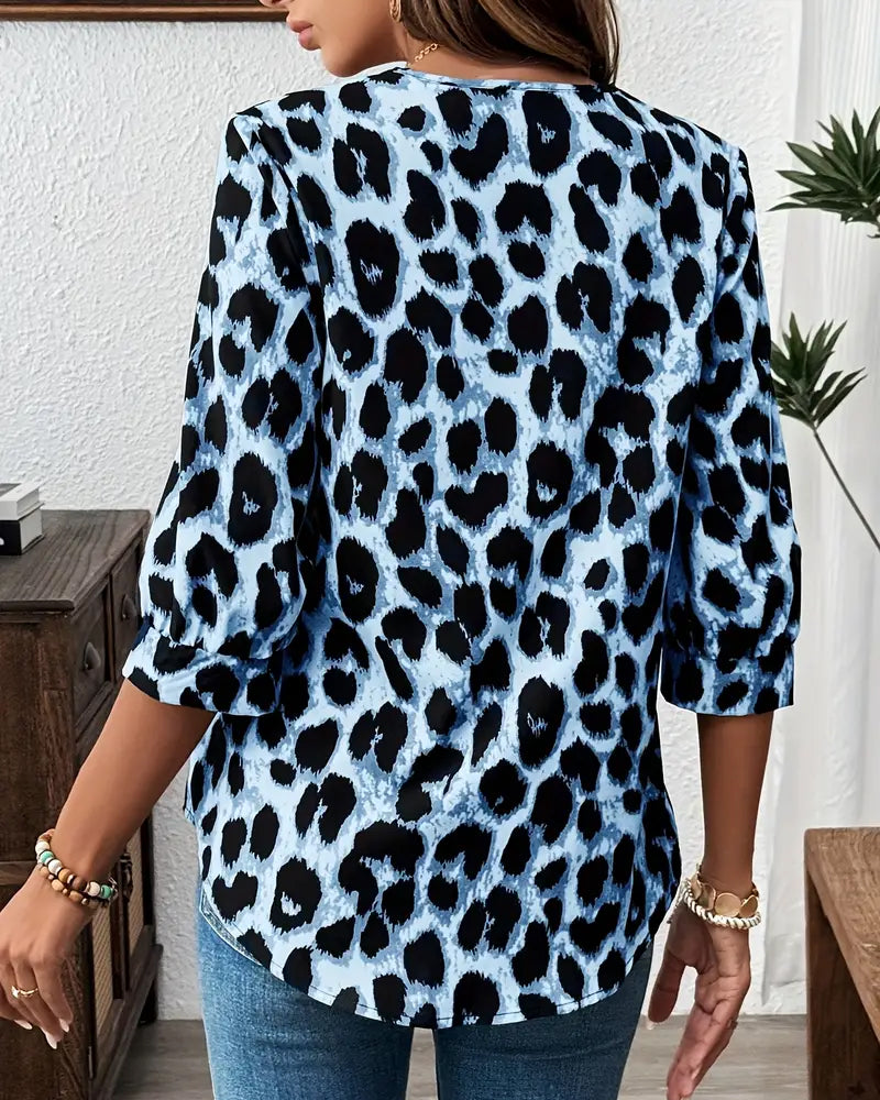 Astoria - Bluse med halvlange ærmer i stort leopardprint