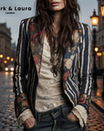 Avenorix - Stribet boheme-blazer til damer med vintage blomsterprint