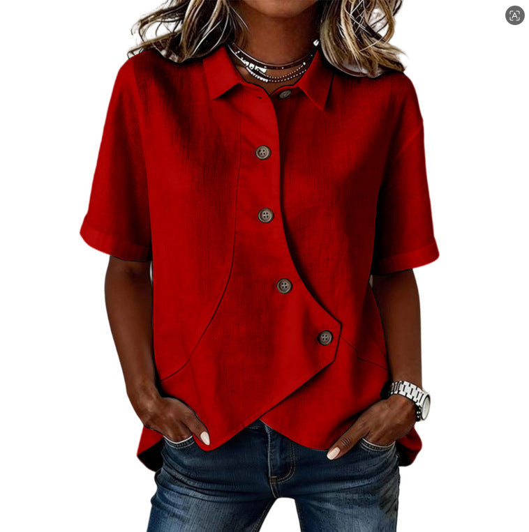 Aurelyth - Asymmetrisk damebluse med knapper og elegant struktureret krave