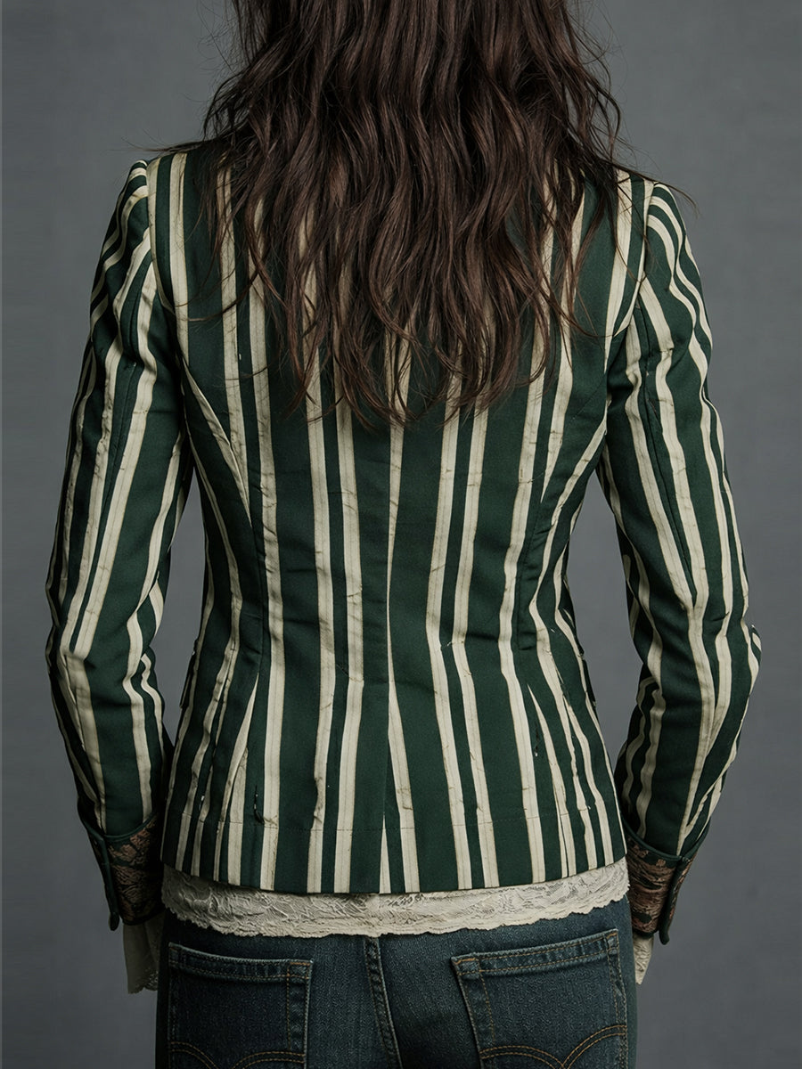 Avenorix - Stribet boheme-blazer til damer med vintage blomsterprint