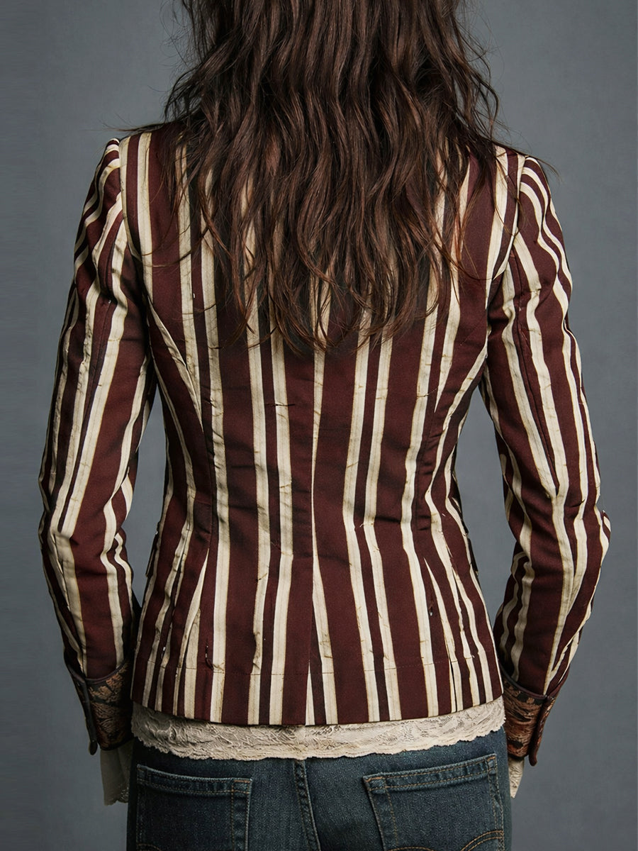 Avenorix - Stribet boheme-blazer til damer med vintage blomsterprint