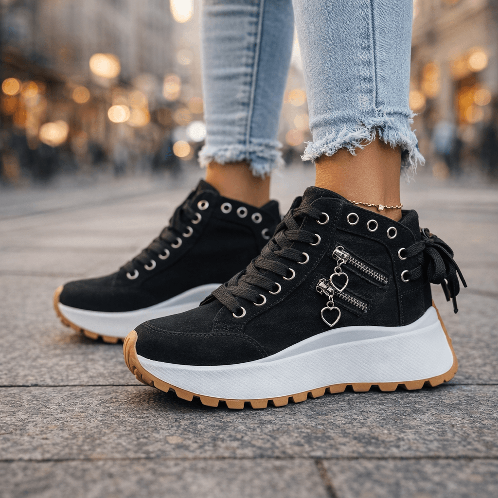 Jasmyra - Plateausneakers til damer i blå denim i moderne chunky stil