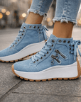 Jasmyra - Plateausneakers til damer i blå denim i moderne chunky stil